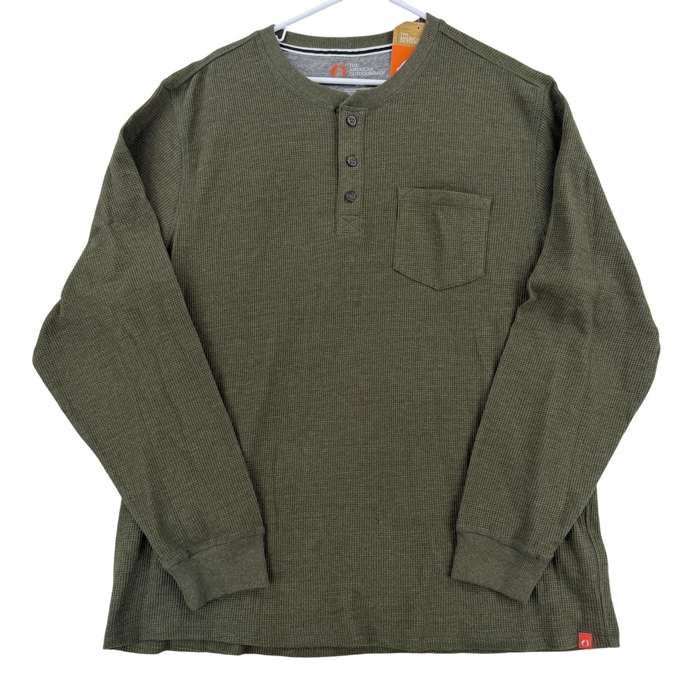The American Outdoorsman Shirt Mens 2XL Green Thermal Henley Long Sleeve Tee NWT